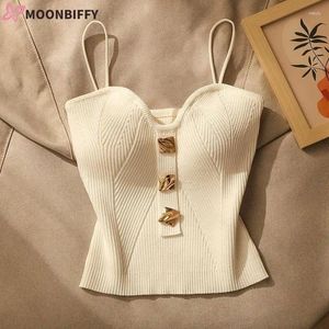 CAMESOSOLS Tanks gebreide crop top vrouwelijke vaste kleur sling tops gebreide tank sexy slanke camisole mouwloos vest voor vrouwen spaghetti -band