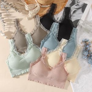 CAMISOS Tanks kanten beha top draadloze brassiere vrouwen ruches sexy bralette vrouwelijk gevoerde gewas streetwear ondergoed ondergoed