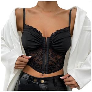 Camisoles réservoirs dentelle plissée corset Sexy anneau en acier arête de poisson maille pansement femmes Bustier Lingerie hauts soutiens-gorge Push Up