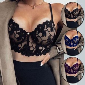 Camisoles réservoirs dentelle Lingerie Sexy femmes froncé soutien-gorge brodé grande taille sans fil confortable col en v soutiens-gorge sous-vêtements doux