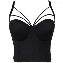 Camisoles Réservoirs Mesh Corsage Lady Bodycon Top Sans Manches Court Sexy Push Up Crop Femmes Harajuku Épaule Solide Camis Avec Soutien-Gorge Intégré