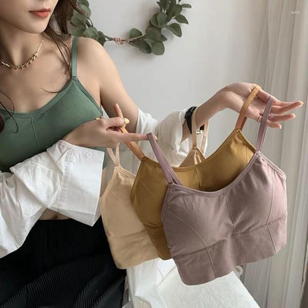 Camisolas sin mangas para mujer, parte de atrás bonita, chaleco Halter, Top envolvente en el pecho, ropa interior, Base para niñas, todo en uno, antideslizante y fino