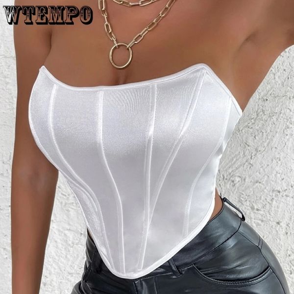 Camisolas Tanques Fuera del hombro Halter Corsé Mujeres Sexy Solid Corp Tops Elástico ArcShape Y2k Sin mangas Tanktop Moda Push Up Bustier Tube Top 230418