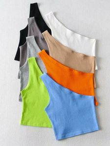 Camisoles Tanks One Shoulder Cropped Top Women Summer Sleeveless Camis Sexy Oblique Collar Elastic Corset Slim Crop Tops Tube Lady 230503