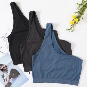 Camisoles Tanks Een Schouder Tank Top Vrouwen Naadloze Ondergoed Bh's Vrouwelijke Crop Lingerie Mode Geribbeld Sexy Streetwear Hemdje