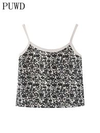 Camisoles Réservoirs PUWD Sexy Femmes Doux Coton Impression Réservoir D'été De Mode Dames Falsie Mince Discothèque Style Patchwork Tops Femme Chic Top 230510