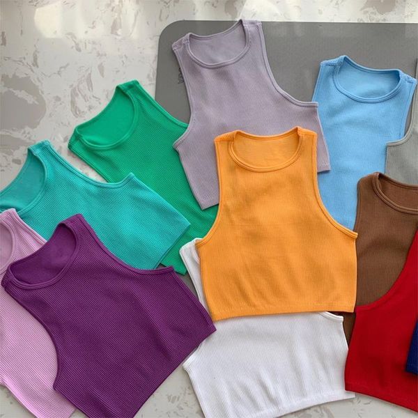 Camisetas sin mangas de punto acanalado para mujer, chaleco de Yoga, gimnasio, deportes, ropa de calle sin costuras, sujetador de entrenamiento para correr