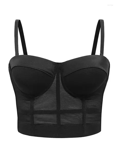 Camisoles Tanks Sexy Black Transparent Mesh Mesh Push Up Balet Tubo para mujeres Top Corset Bustier Club Fiesta Lencería