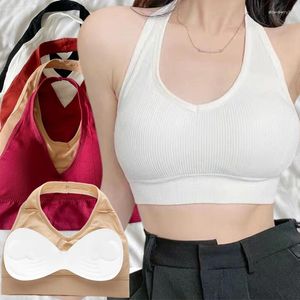 Camisoles Réservoirs Sexy Halter Dos Nu Soutien-Gorge Intérieur Superposition Camisole Pour Fille Fil Doux Sport Suspendu Cou Crop Tops Gilet Antichoc