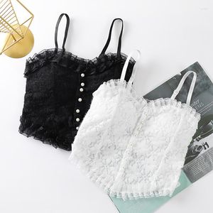 Camisolas Tanques Camisola de encaje sexy Diseño de perlas Pucker Bra Tops Chica Chaleco de moda lindo Bralette sin alambre Ropa interior transpirable Mujer