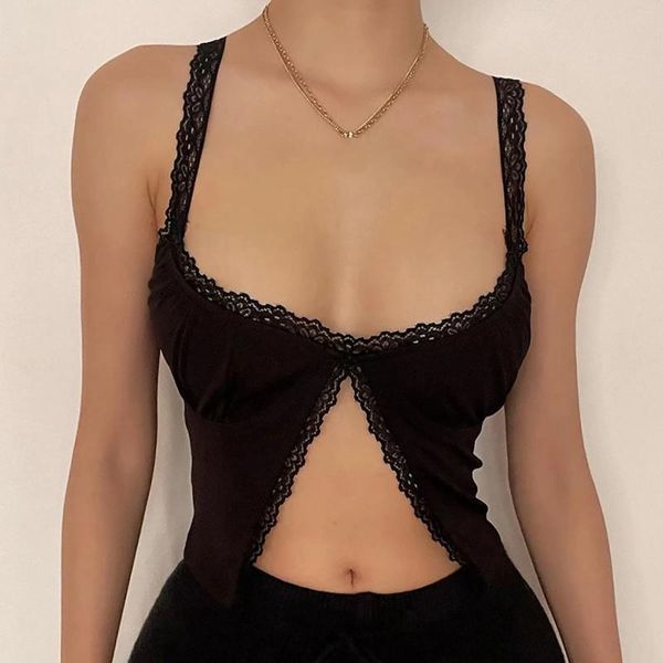 Camisoles Débardeurs Sexy Dentelle Crop Top Femmes Années 90 Filles Rassemblées Bralette Camisole Opem Avant Sous-Vêtements Respirant Sans Couture Lingerie Lenceria