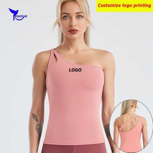 Camisoles Tanks Sexy Une Épaule Élastique Yoga V Femmes Qui Sec Courir Débardeur Gym Fitness T-shirt Sans Manches Soutien-Gorge De Sport Cloing Personnalisé Z0322