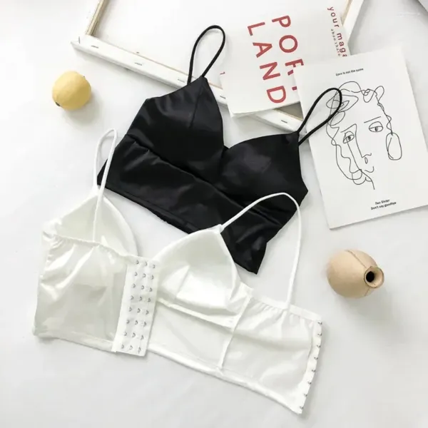 Camisoles Tanks Sexy Satin Crops Tops Femme Bralette sans fil Crochet Top Sobrave Femelle T-shirt Crame