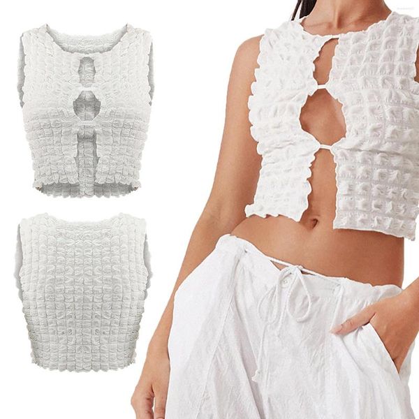 Camisoles réservoirs coupe mince creux blanc 3D bulle femme débardeur été jolie fille