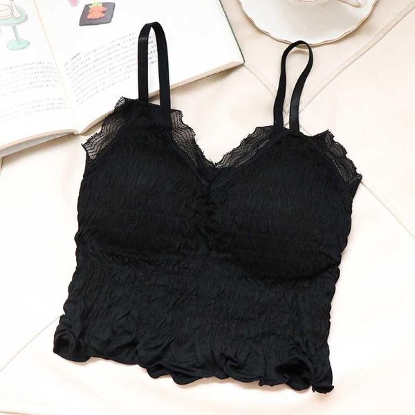 Camisolas sin mangas ajustadas de Color sólido para mujer, ropa interior, Top con pliegues, tirantes, diseño de moda, sujetador de tubo Sexy, Bralette Crop