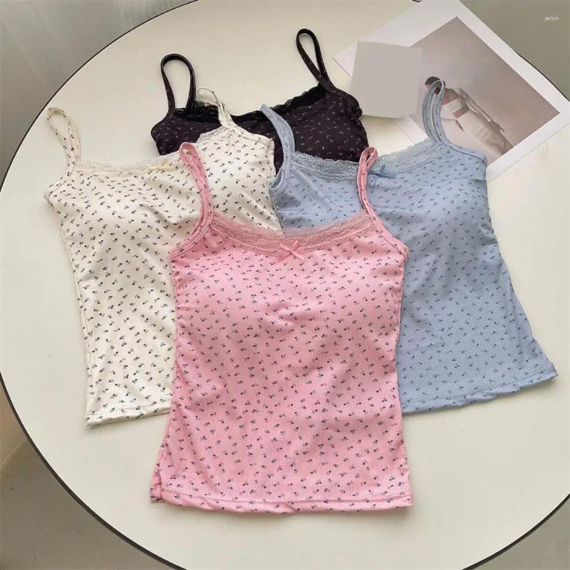 Camisoles & Tanks Sling Camisole Stylish Women's Lace Trim Tank Tops With Bow Decor Sexy Backless Crop Padded Trendy For Summer