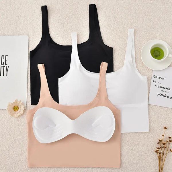 Camisoles Réservoirs Sling Soie Glacée Sous-Vêtements Sans Couture Bandeau Un Été Respirant Sans Trace Anti-Dysfonctionnement D'armoire Base Enveloppement De Poitrine