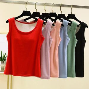 Camisoles Tanks Effen Kleur Rand Vest Hoge Elasticiteit Thermisch Ondergoed Met Borstpads Voor Vrouwen Slim Fit Dieptepunt Tanktop Comfortabel