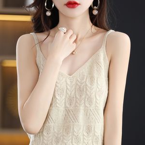 Camisoles Tanks Solid Color Hollow Camisole Dames Fashion V-Neck Bottoming Shirt Spring en Summer Women's Top. 230421