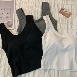 Camisoles Tanks Color sólido Estilo coreano Camisola súper pequeña con almohadillas de seno de algodón puro