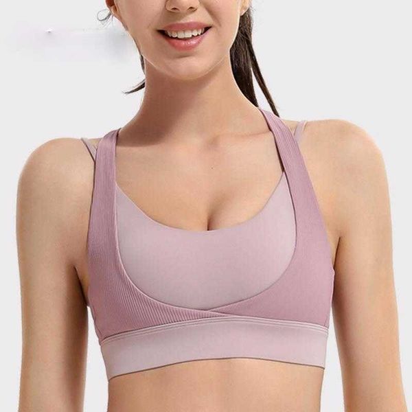 Camisoles tanques esporte sutiãs mulheres acolchoado sutiã de fitness retalhos bralette treino sem fio correndo v roupa interior push up ginásio topo colheita z0322