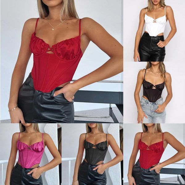 Camisoles réservoirs été Satin haut court femmes dos nu Sexy Corset boîte de nuit fête Bustier