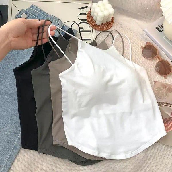 Camisolas sin mangas para mujer, Top de tubo con tirantes, ropa interior todo en uno, parte de atrás bonita, chaleco con almohadillas para el pecho, ropa exterior Sexy a la moda