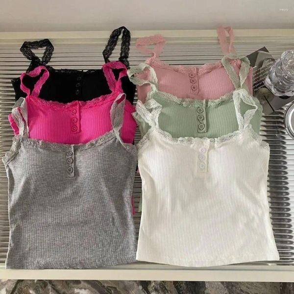 Camisoles Tanks Camisole Sweet Outwear de encaje Cierre de estilo chaleco puro en una parte superior sin mangas