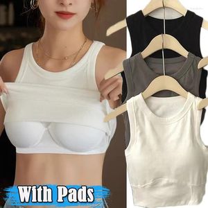 Hemdjes Tanks U-vormig Mouwloos Zomer Crop Top Beha Wit Voor Dames Zwart Casual Basic T-shirt Off-shoulder Sexy Ruglooze Pad Vest