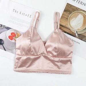 Camisoles Tanks V-hals Push Bralette Onbedraad Dames Vrouwelijke Lingerie Draadloos Zijden Vest Gewatteerd IJs Sexy Naadloze Bh's Slaapbeha-top