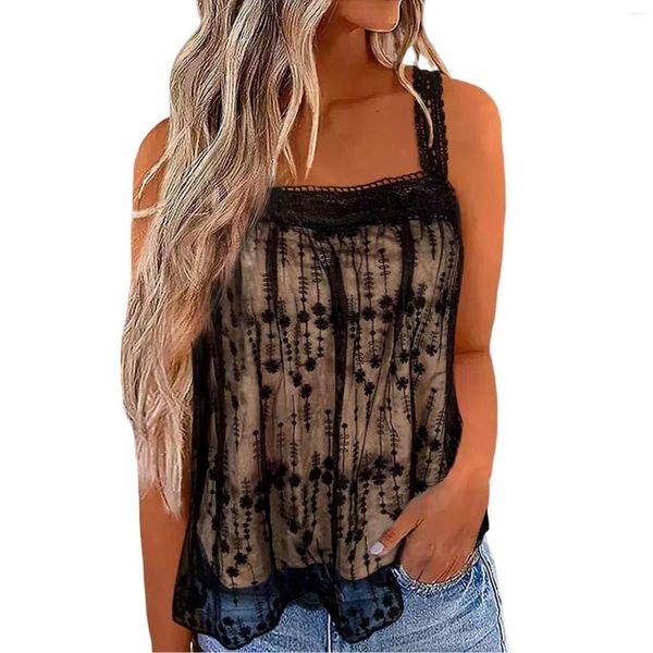 Camisoles réservoirs Vintage maille Streetwear femmes dos ouvert débardeur hauts noirs sans manches tuniques gland Style mode mousseline de soie Blouses