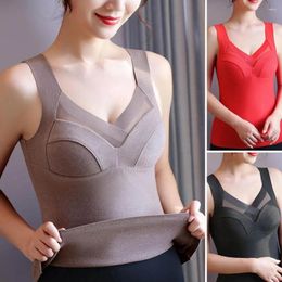 Camisoles Tanks Warm Geborsteld Vest Thermisch Pluche V-hals Voor Dames Slim Fit Gewatteerde Trui Met Mesh Patchwork Elastisch Dieptepunt Ondergoed