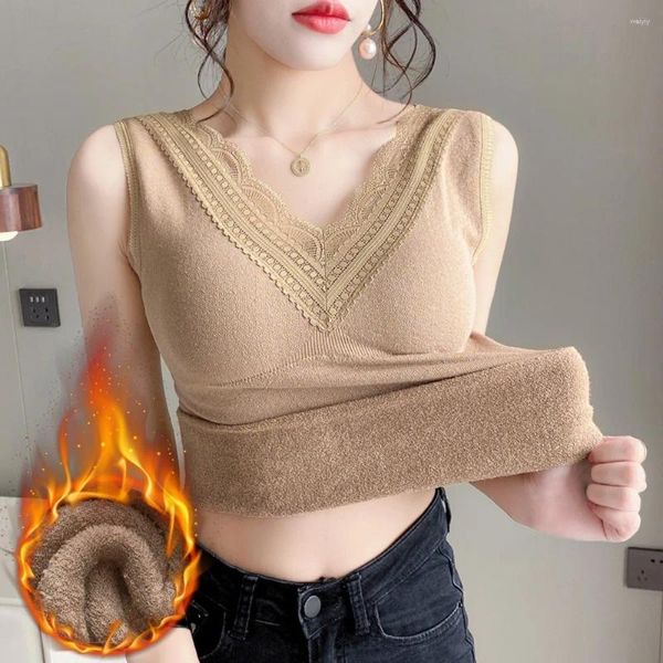 Camisoles tanques calientes ropa interior térmica práctica con una almohadilla de cofre y espesor sin mangas sin costura en V cuello nylon en V cubierto