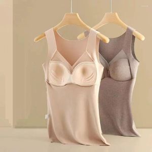 CAMISOS Tanks vrouwen 2023 herfst winter cami tops met ingebouwde bra cashmere thermisch ondergoed vrouwelijk basic shirt slanke body shaper tank