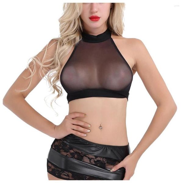 Camisolas sin mangas para mujer, Tops cortos transparentes de malla transparente de manga corta, camiseta informal, ropa interior térmica, chaleco deportivo transpirable suave, sujetador