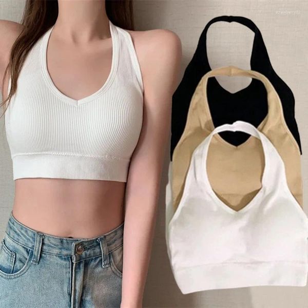 Camisoles débardeurs dos nu pour femmes, soutien-gorge Sexy, col licou, sans fil, bretelles de Sport, Lingerie solide, hauts féminins, beau dos de Sport