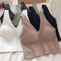 Camisoles Tanks Femmes Camisole Bralette Bretelles Haut Large Solide Une Pièce Sans Couture Sans Fil Lingerie En Forme De U Sous-Vêtements Tube Crop Tops