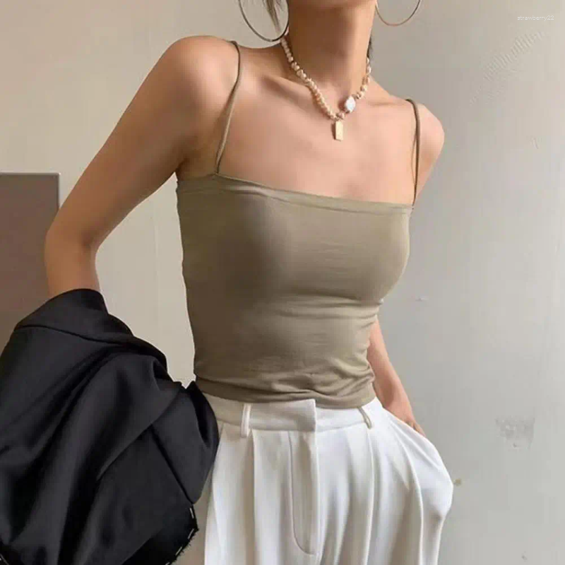 Camisoles & Tanks Women Crop Top Slim Fit Padded Sleeveless Backless Spaghetti Strap Dress-up Elastic Summer Bra Vest Female Clothes
