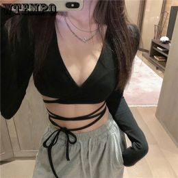 CAMESOSOLS VROUWEN VROUWEN TOP TOP ZOER SOMMER LEEGE MOEVE Corset Y2K Tops Koreaanse tankop navel Tie dunne zwarte t -shirt dames boho gothic sexy kleding 230508