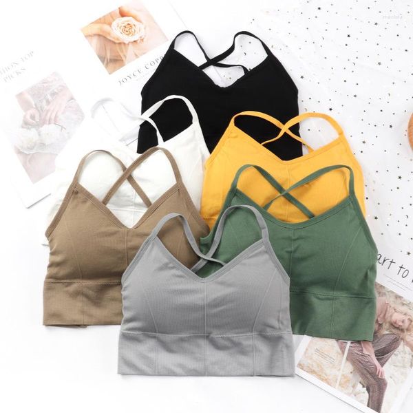 Camisoles Tanks Femmes Cross Strap Soutien-Gorge De Sport Push Up Crop Top Yoga Gym Brassière Fitness Débardeurs Respirant Beauté Dos Bras Tube Gilet