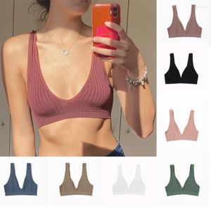 Camisoles Tanks Femmes Filles Respirant Wire Free Yoga Tops Deep V Vest Sleeping Bralette Seamless Bra