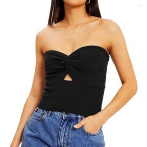 Camisoles Réservoirs Femmes Tricot Crop Tops Sexy Sans Bretelles Débardeurs Twist Noeud Avant Tube All-matching Cut Out Corset Pour L'été