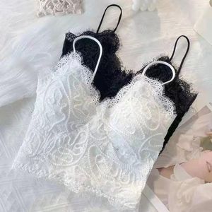 Camisolas sin mangas para mujer, chaleco de encaje, Tops cortos, Bralette Sexy sin mangas, sujetador, lencería acolchada, ropa interior para discoteca, camisola recortada