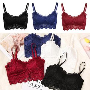 Camisoles Tanks Vrouwen Lingerie Holle Hemdje Kant Bloemen Bralette Push Up Bh Gewatteerde Tank Tops Sexy Crop Top