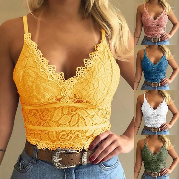 Camisolas Tanques Mujeres Chaleco de talla grande Crop Lencería sin cables Camisola sexy con cuello en V Ropa interior Sin mangas Bralette de encaje Top Ropa interior femenina