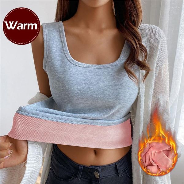 Camisolas sin mangas para mujer, además de terciopelo cálido, Otoño Invierno, sin costuras, Color sólido, cómodo, Top largo, chalecos elásticos para esculpir el cuerpo