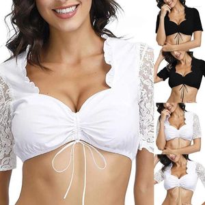 Camisoles Tanks Femmes Élégant Dirndl Blouse Dentelle Demi Manches Jusqu'été Sexy Dos Nu Réservoir Tempatation Vantage Extensible Serré Sous-Vêtements