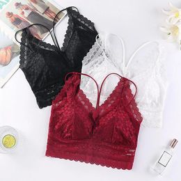 Camisoles Débardeurs Soutien-Gorge En Dentelle Florale Pour Femmes Débardeur Rembourré Spaghetti Sangle Bralette Gilet Creux Croix Beauté Dos Sous-Vêtements Lingerie Femmes