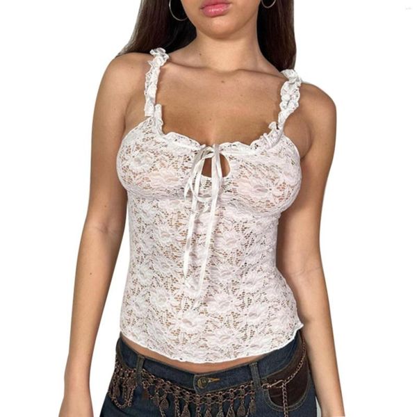 Camisoles Tanks Frill Tri Trim Strap Tie noix frontale frontale bustier Crop Top Lace Tank Camisole Femmes Under Tops S Clothes pour