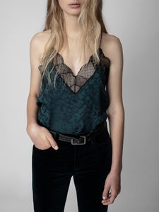 Camisoles Tanks Haut à bretelles jacquard à motif léopard pour femme avec bordure en dentelle sans manches Col en V sexy été femmes 100% débardeur en soie 230412